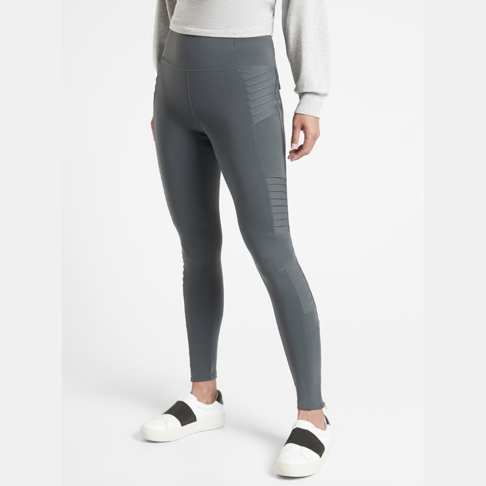 Athleta NWT Delancey Moto High Rise Tight Leggings Zip Pockets Grey, Medium